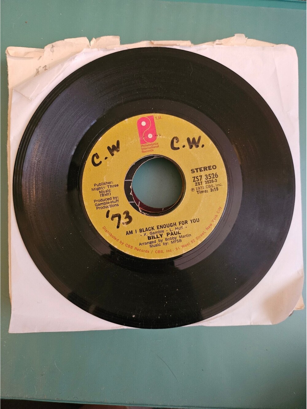 Billy Paul - Am I Black Enough For You 45 RPM Single Record Philadelphia 1972